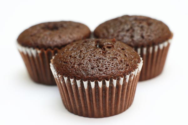 Three chocolate cupcakes